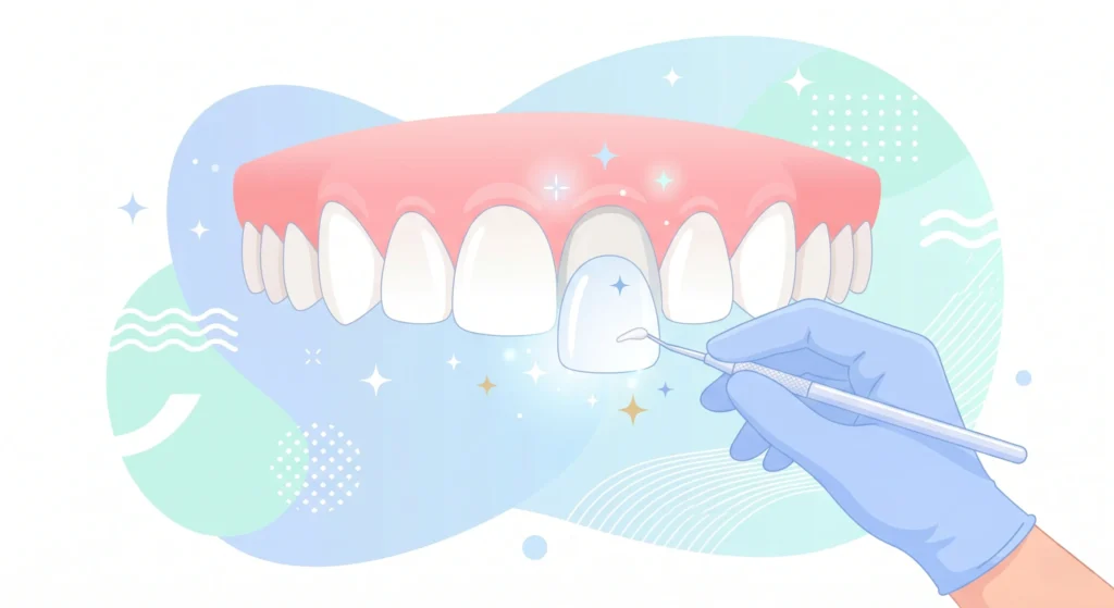 ציפויי חרסינה לשיניים - איור גרפי של ציפוי חרסינה מונח על שן